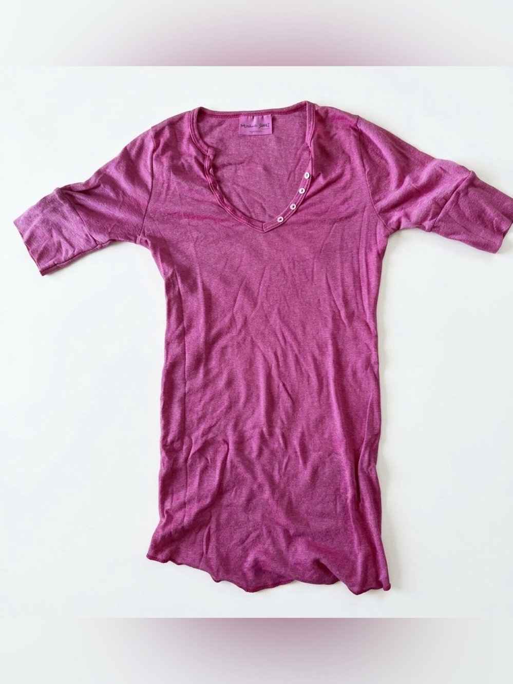 Michael Stars Magenta Scoop Neck Henley Long Sleeve Top